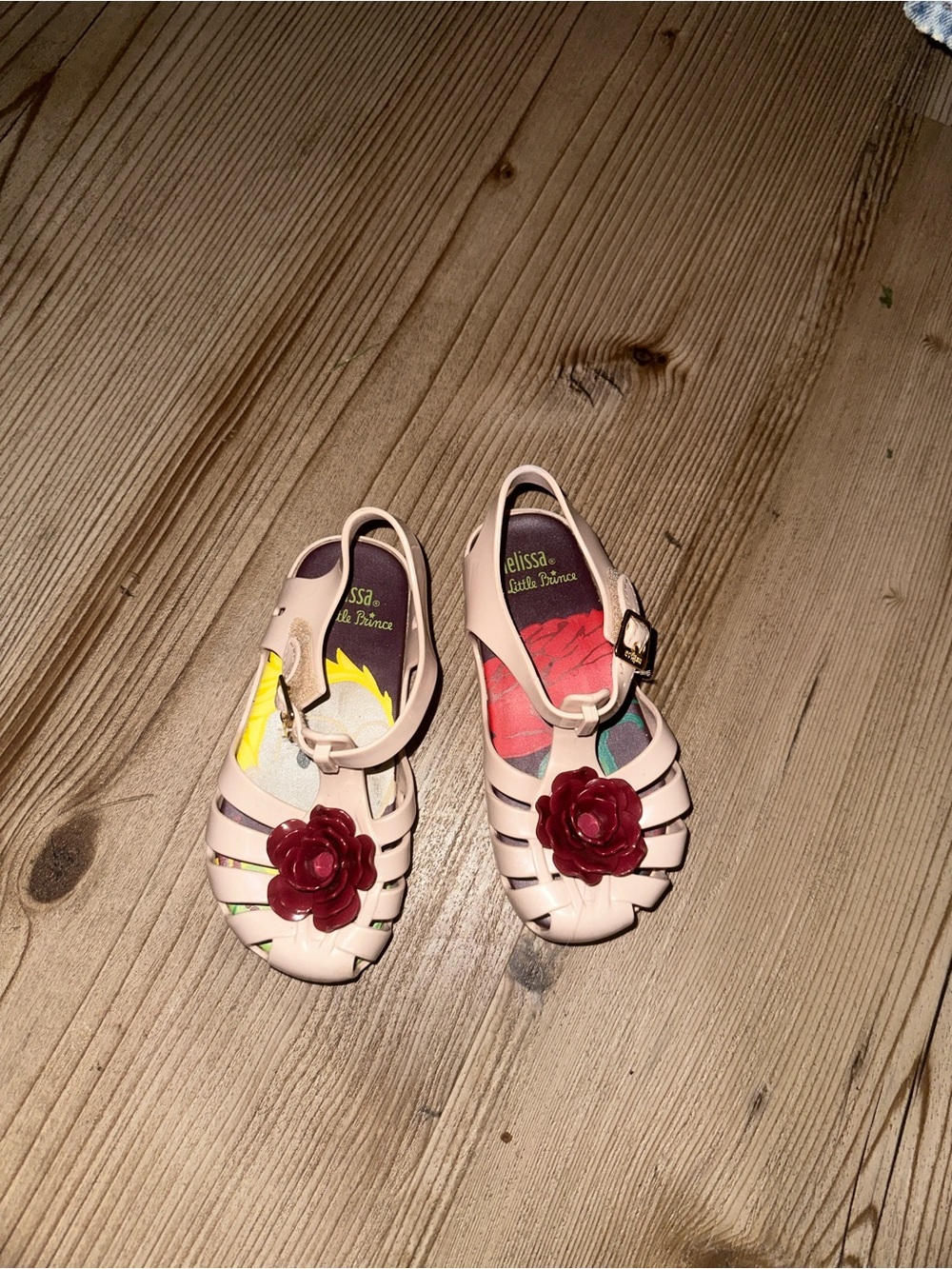 Melissa Pale Pink Kids Jelly Sandals with Burgundy Flower Accent